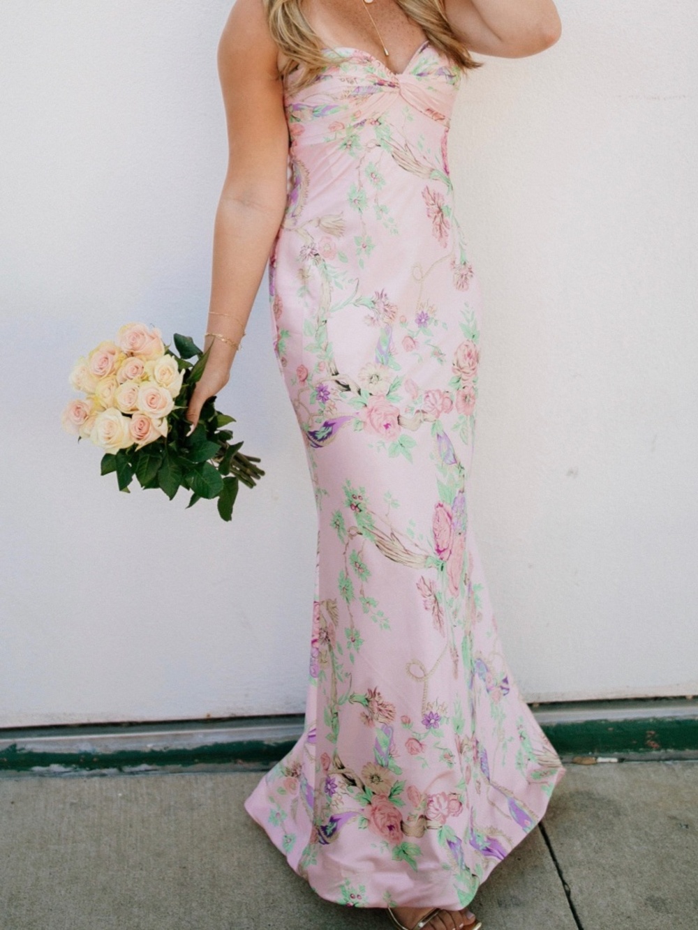 Sherri Hill Floral Satin Dress (mostly pink)